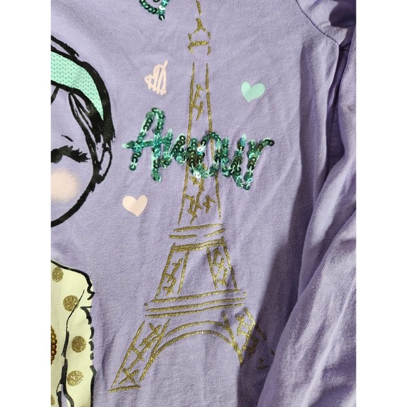 The Place Girls Size Large 10-12 Purple Bling Paris Design Pullover T Shirt - Picture 2 of 8